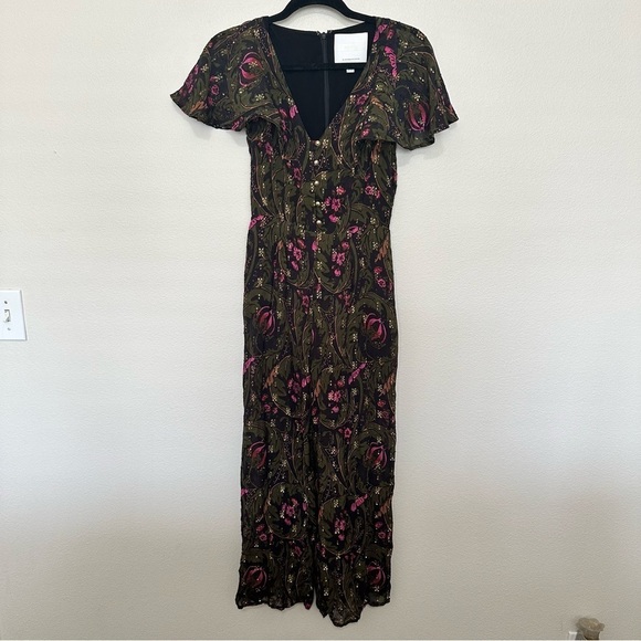Anthropologie Pants - Anthropologie ett:twa Brenda Jumpsuit floral metallic woven jacquard size 2 US